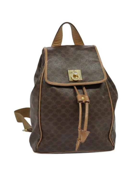 CELINE Handbags - CELINE Macadam Canvas Backpack PVC Leather Brown Gold